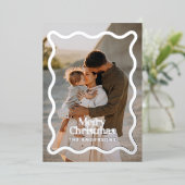 Moderne golvende rand check groene foto Kerstmis Folie Uitnodiging (Staand Voorkant)