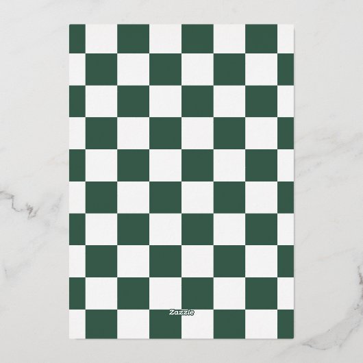 Moderne golvende rand check groene foto Kerstmis Folie Uitnodiging (Achterkant)