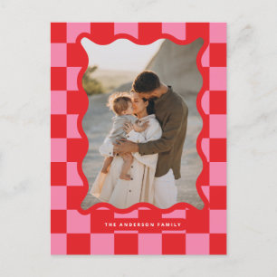 Moderne golvende rand check minimale kerstfoto feestdagenkaart