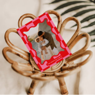 Moderne golvende rand check minimale kerstfoto feestdagenkaart