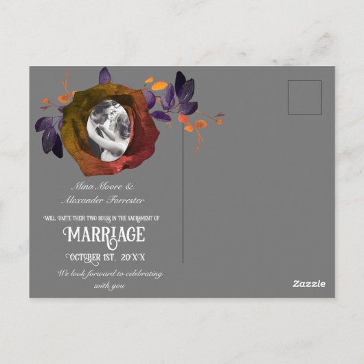 Moderne Gothic Roos foto Opslaan Onze Datum Briefkaart (Achterkant)