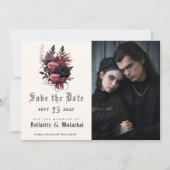 Moderne Gothic Zwart en WoodRose Foto Save The Date (Voorkant)