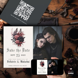 Moderne Gothic Zwart en WoodRose Foto Save The Date