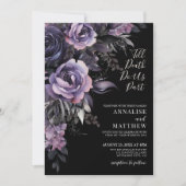 Moderne Gotische Bloemen Zwart Bruiloft Kaart (Voorkant)