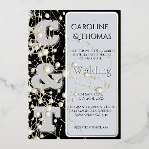 Moderne gotische Chic Pearl Gold Script Wedding Folie Uitnodiging