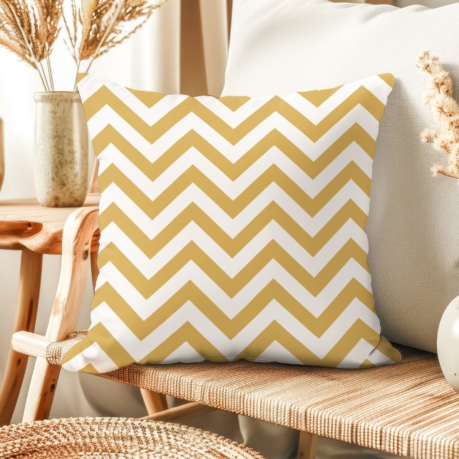 Moderne goud en witte chevron kussensloop kussen (Creator heeft geüpload)
