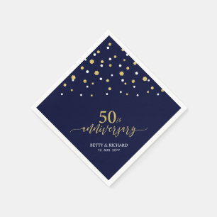 Moderne goud & marineblauwe 50ste verjaardagsfeest servet
