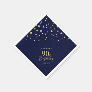 Moderne goud & marineblauwe 90ste verjaardagsfeest servet