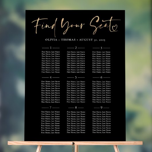 Moderne Goud & Zwart Trouwstoel Grafiek Acryl Bord (Neutraal)