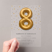 Moderne goudballon 8e verjaardag acryl uitnodigingen (Insitu (Draagbaar))