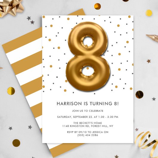 Moderne goudballon 8e verjaardag kaart
