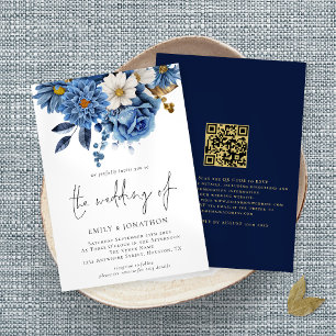 Moderne goudbloemen QR Code Weddenschap Kaart