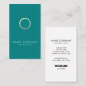 Moderne goudcirkel Blauwgroen Verticaal Visitekaar Visitekaartje (Voorkant / Achterkant)