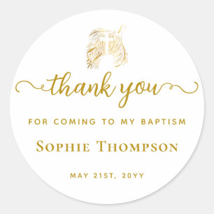 Moderne goudduif White Cross Dank u Ronde Sticker