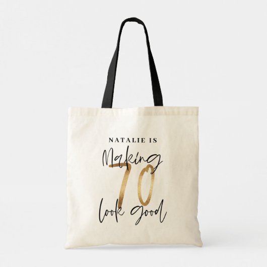 Moderne gouden 70ste verjaardag gepersonaliseerde tote bag (Achterkant)