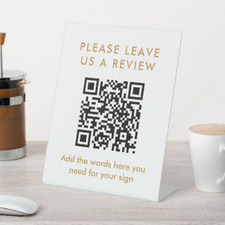 Moderne gouden aangepaste Laat een review QR-code Reclamebord Met Voetstuk