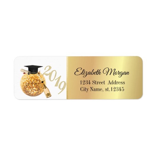 Moderne gouden afstudeermuts, Disco bal, Wijn Etiket (Voorkant)