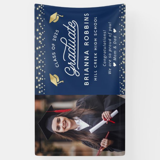 Moderne gouden Afstuderen met elegant script - fot Spandoek (Verticaal)