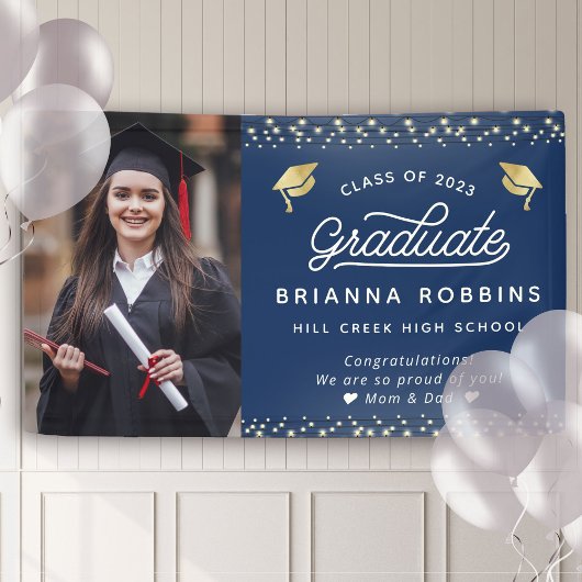 Moderne gouden Afstuderen met elegant script - fot Spandoek