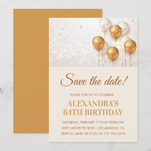 Moderne gouden ballonnen save the date 64ste verja kaart