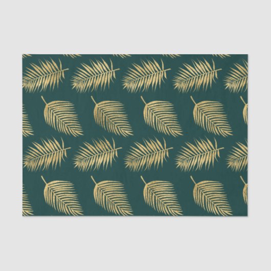 Moderne gouden bladeren tegen groene ontkoppeling tissuepapier (Voorkant)