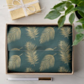 Moderne gouden bladeren tegen groene ontkoppeling tissuepapier (Geschenk)