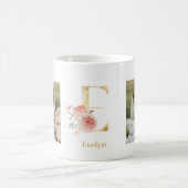 Moderne Gouden Bloem Letter E | Twee foto-monogram Koffiemok (Center)