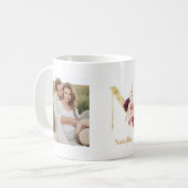 Moderne Gouden Bloem Letter N | Twee foto-monogram Koffiemok (Voorkant links)