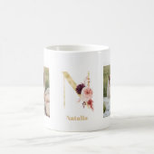 Moderne Gouden Bloem Letter N | Twee foto-monogram Koffiemok (Center)