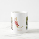 Moderne Gouden Bloem Letter U | Twee foto-monogram Koffiemok (Center)