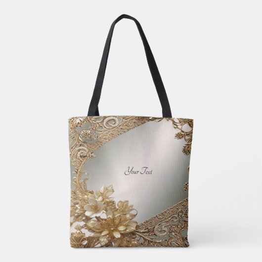 Moderne Gouden Bloemen Canvas tas (Achterkant)