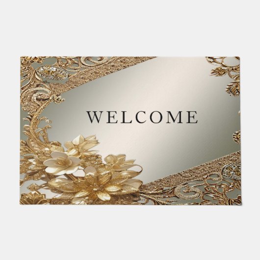 Moderne Gouden  Bloemen Deurmat (Voorkant)