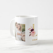 Moderne Gouden Bloemen Letter L | Twee foto-monogr Koffiemok (Voorkant links)