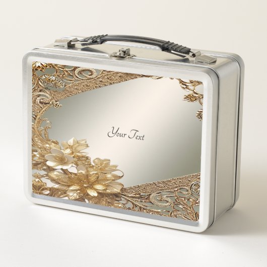 Moderne Gouden  Bloemen Lunchbox (Voorkant)