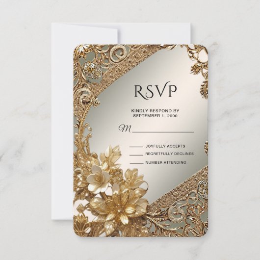 Moderne Gouden Bloemen RSVP Kaart (Voorkant)