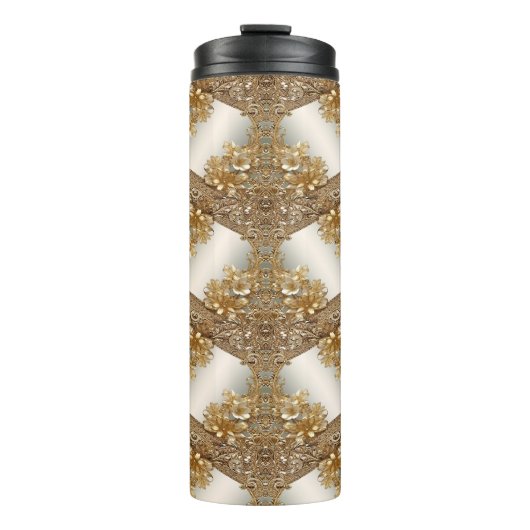 Moderne Gouden Bloemen Thermische Tumbler Thermosbeker (Voorkant)