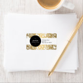 Moderne Gouden Bloemen Zwart Cirkel Adres Label (Insitu)