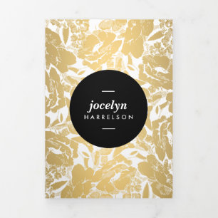 Moderne gouden bloemen zwarte cirkel brochure drieluik kaart