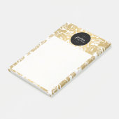 Moderne gouden bloemen zwarte cirkel post-it® notes (Schuin)