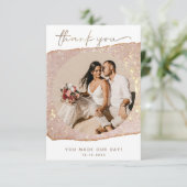 Moderne Gouden Blush Glitter Foto Bruiloft Bedankkaart (Staand voorkant)