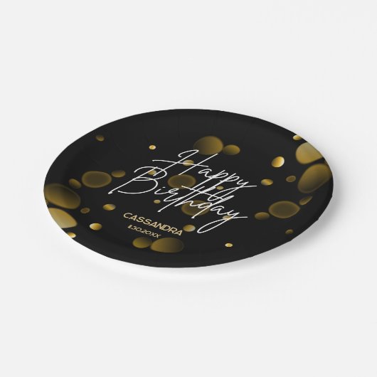 Moderne Gouden Bokeh Gradient Zwart Gelukkige Verj Papieren Bordje (Gekanteld)