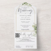 Moderne gouden boog QR-code groen huwelijk All In One Uitnodiging (Binnen)