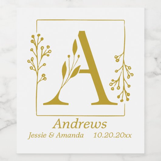 Moderne gouden botanische letter A Wijn Etiket (Enkel label)
