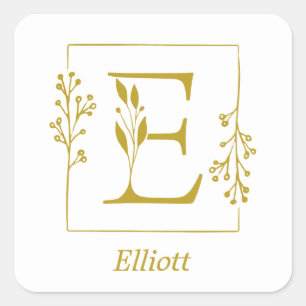 Moderne gouden botanische letter E vierkante stick Sticker