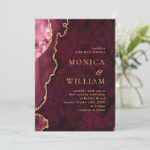 Moderne Gouden Bourgondië Marmer Agaat Huwelijk Kaart (Staand voorkant)