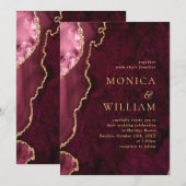 Moderne Gouden Bourgondië Marmer Agaat Huwelijk Kaart (Voorkant / Achterkant)
