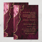 Moderne Gouden Bourgondië Marmer Agaat Huwelijk Kaart (Voorkant / Achterkant)