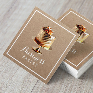 Moderne Gouden Cake Home Bakkerij Gebak Chef Kraft Vierkante Visitekaartje