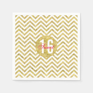 Moderne Gouden Chevron Stripes Sweet 16 Verjaardag Servetten