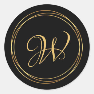 Moderne gouden cirkel op zwarte monogram logo ronde sticker